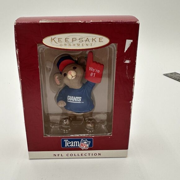 Vintage 1996 Hallmark Team NFL New York Giants Mouse Christmas Tree Ornament - Picture 1 of 4